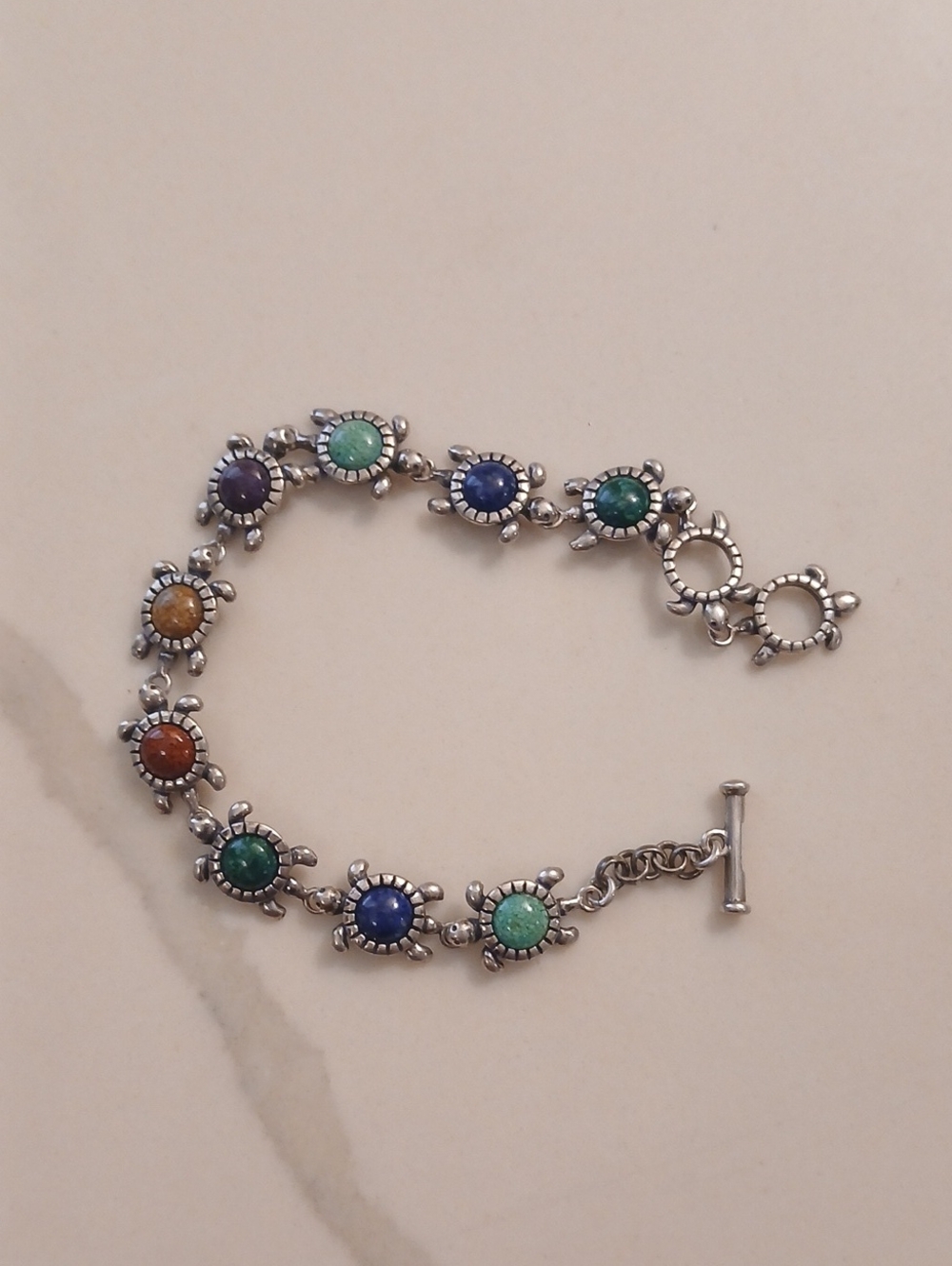 Carolyn Pollack Turtle Bracelet Sterling Silver Southwest Multi Stone Toggle 7"